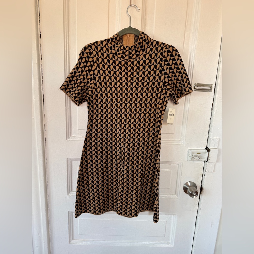 Anthropologie Black and Tan Geometric Mini Dress